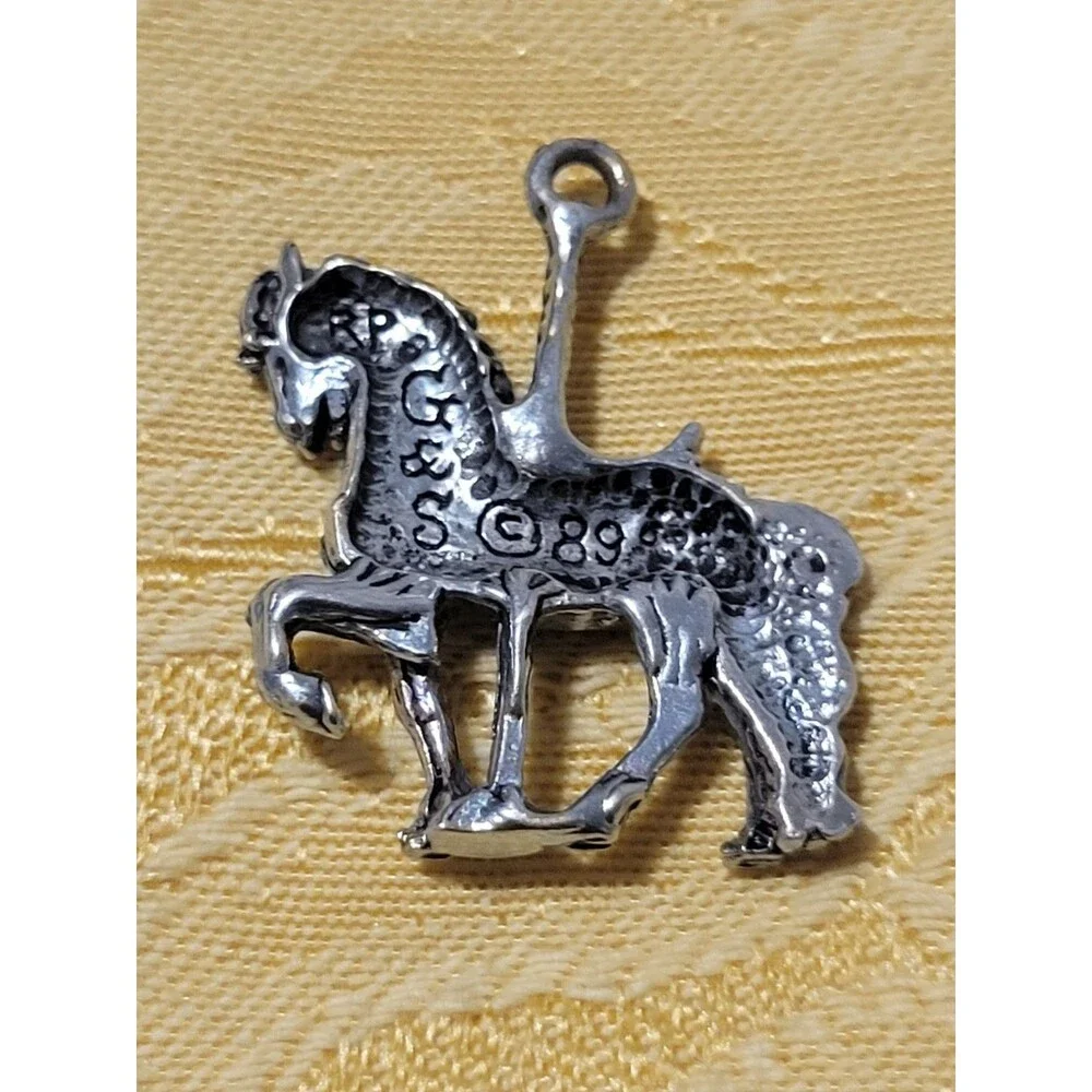 Vintage Pewter Carousel Horse Charm Signed RP G&S ©1989 1